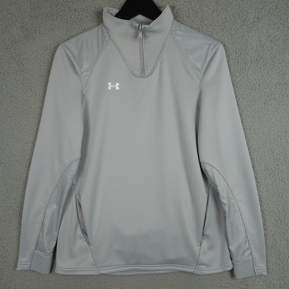 Under Armour Pullover Women Small Gray Silver Command 1/4 Zip French Terry Loose